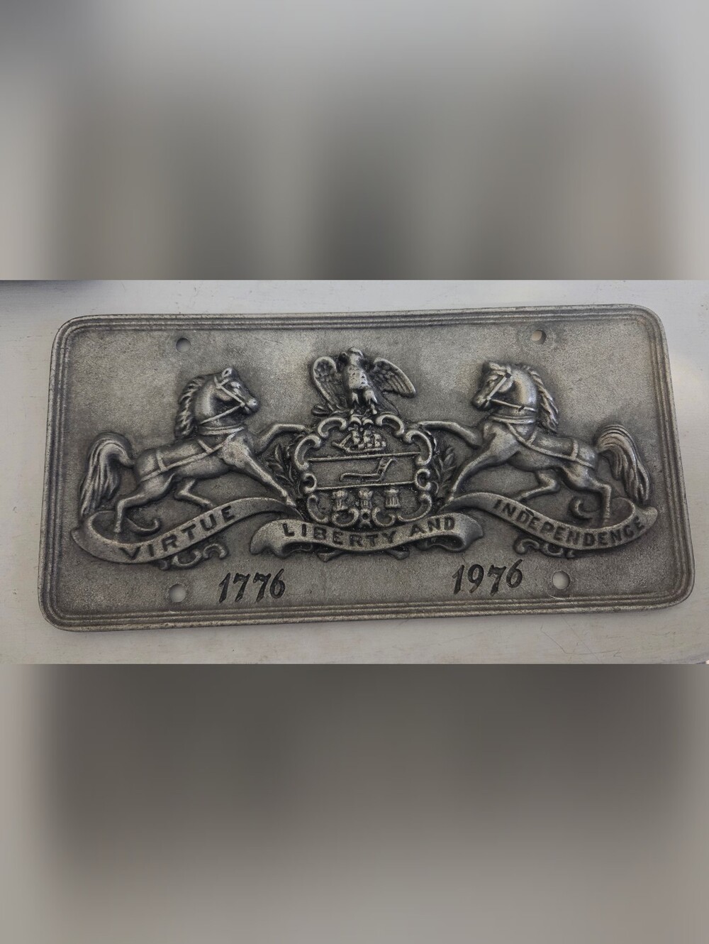 Bicentennial Pennsylvania Pewter Vintage Liberty 1976 License Plate
